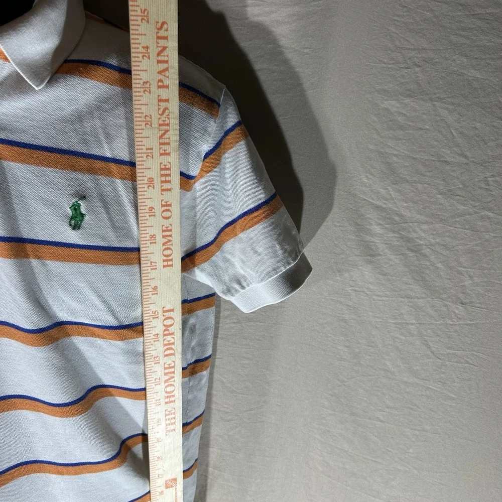 Polo Ralph Lauren Polo Shirt Mens M Striped White Orange Blue Preppy Pique